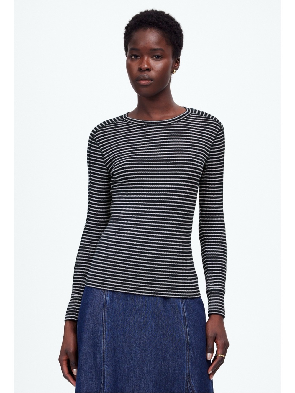 Madewell Ribbed Crewneck Long-Sleeve Tee in Stripe